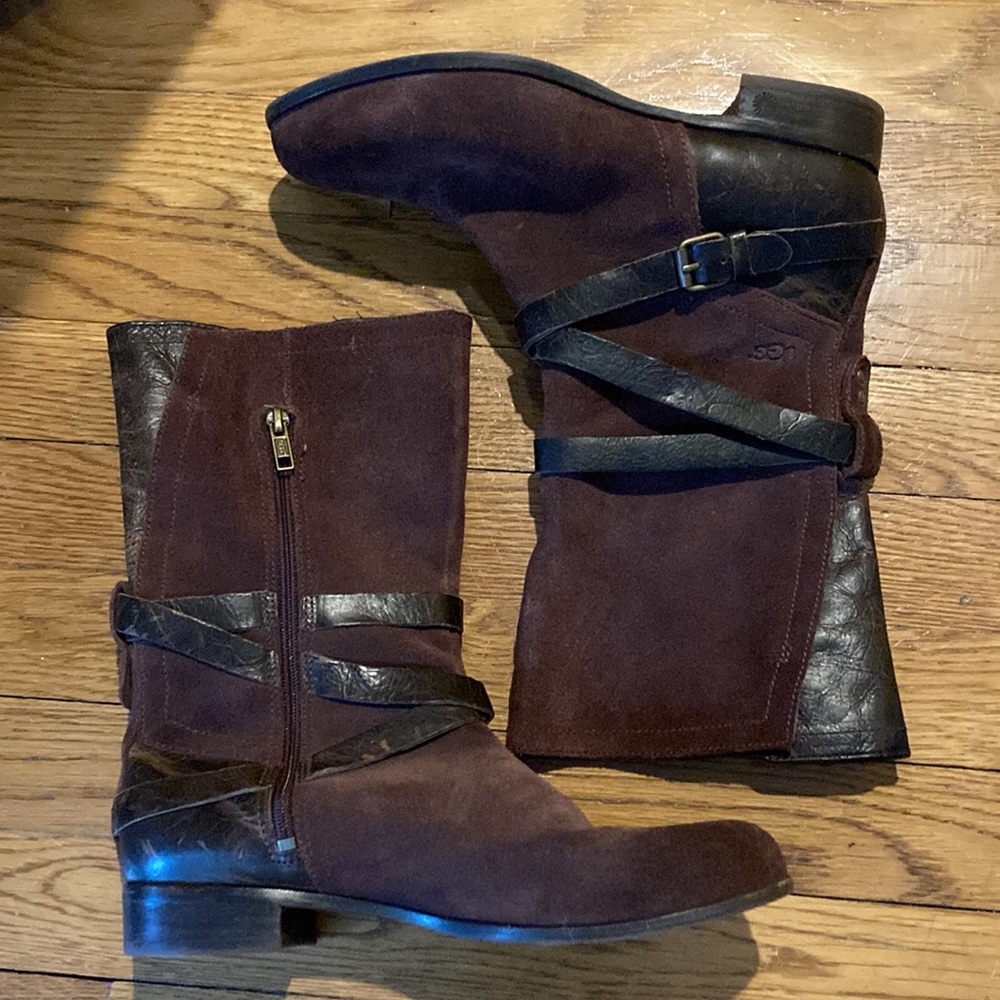 Size 8 UGG Deanna brown suede and leather mid calf boots. Worn once